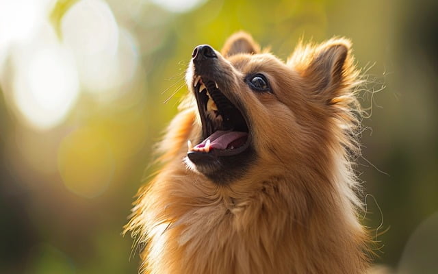 German Spitz with its mouth open, barking