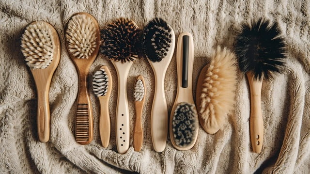 Illustration: A collection of different types of dog brushes