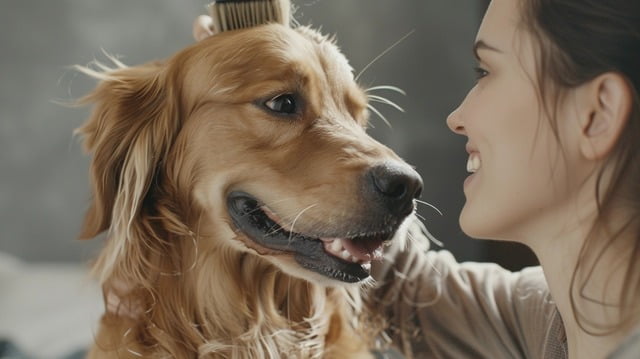 Illustration: Dog owner and their dog smiling