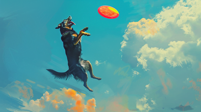 A dog leaping high in the air to catch a brightly colored disc
