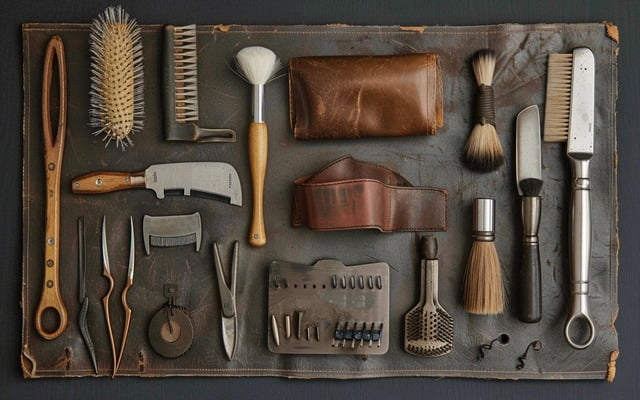 A labeled image or neatly arranged photo of essential grooming tools.