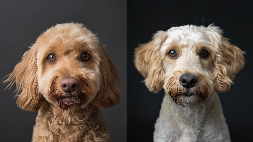 Before and after photos of healthy, happy dogs