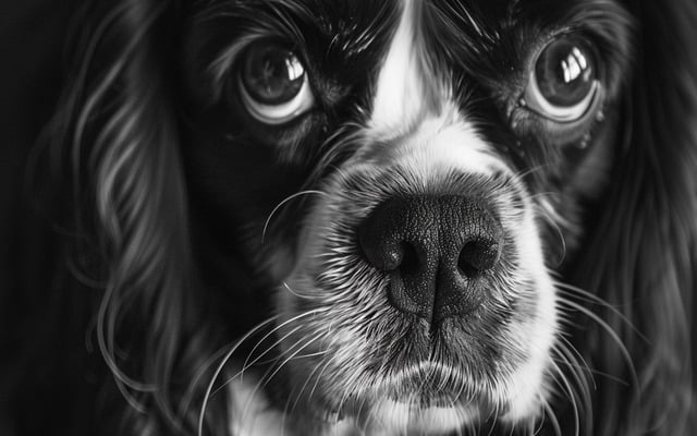Close-up photo of the Cavalier King Charles Spaniel with his large, expressive eyes expressing his gentle nature.