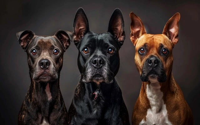 Close-up portraits of dogs of the "Bull and Terrier" type