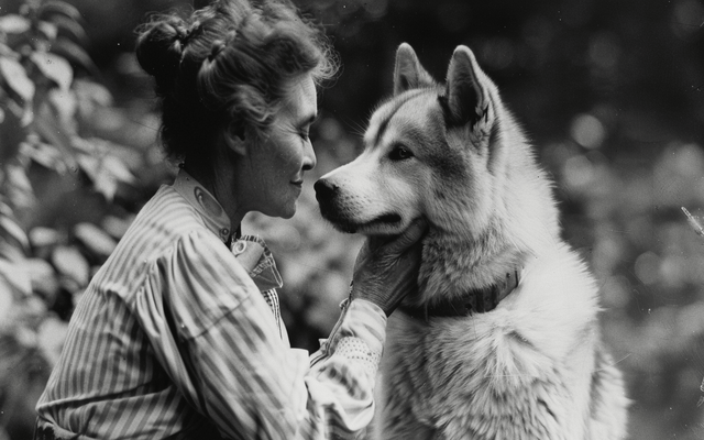 Helen Keller with an Akita