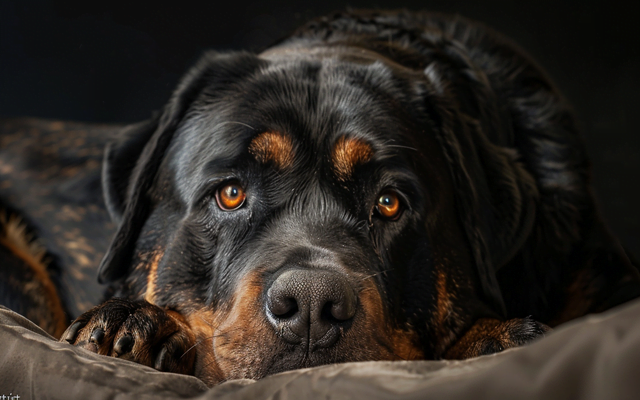Rottweiler dog with a gentle, curious expression to counter the usual strict image.