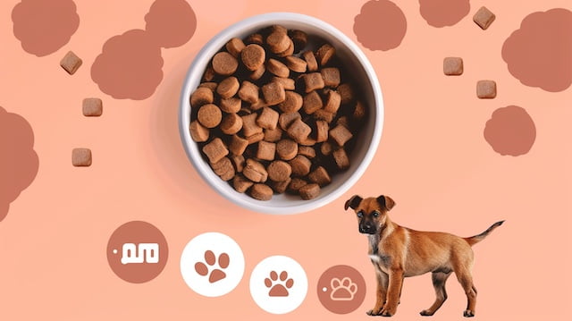 Showing a bowl of dog food with the percentages listed above