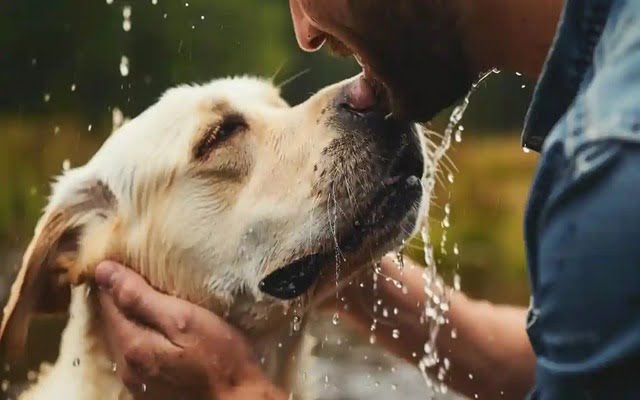 a dog showering affection on its human companion