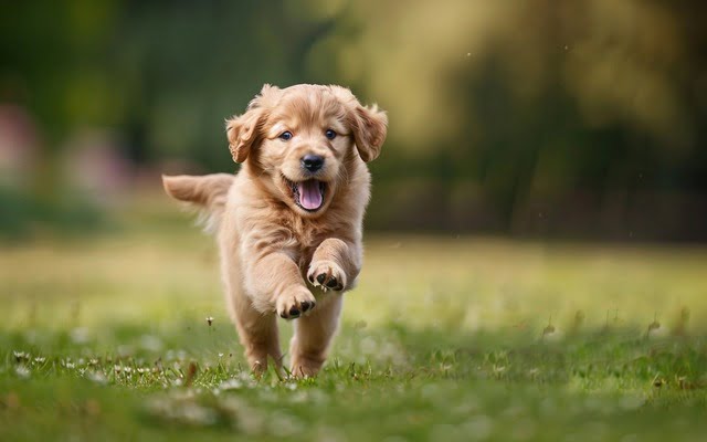 A puppy running playfully