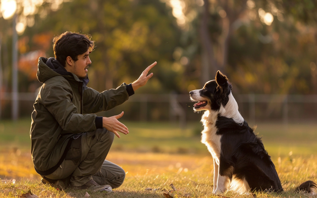 A certified dog trainer conducting a temperament test.