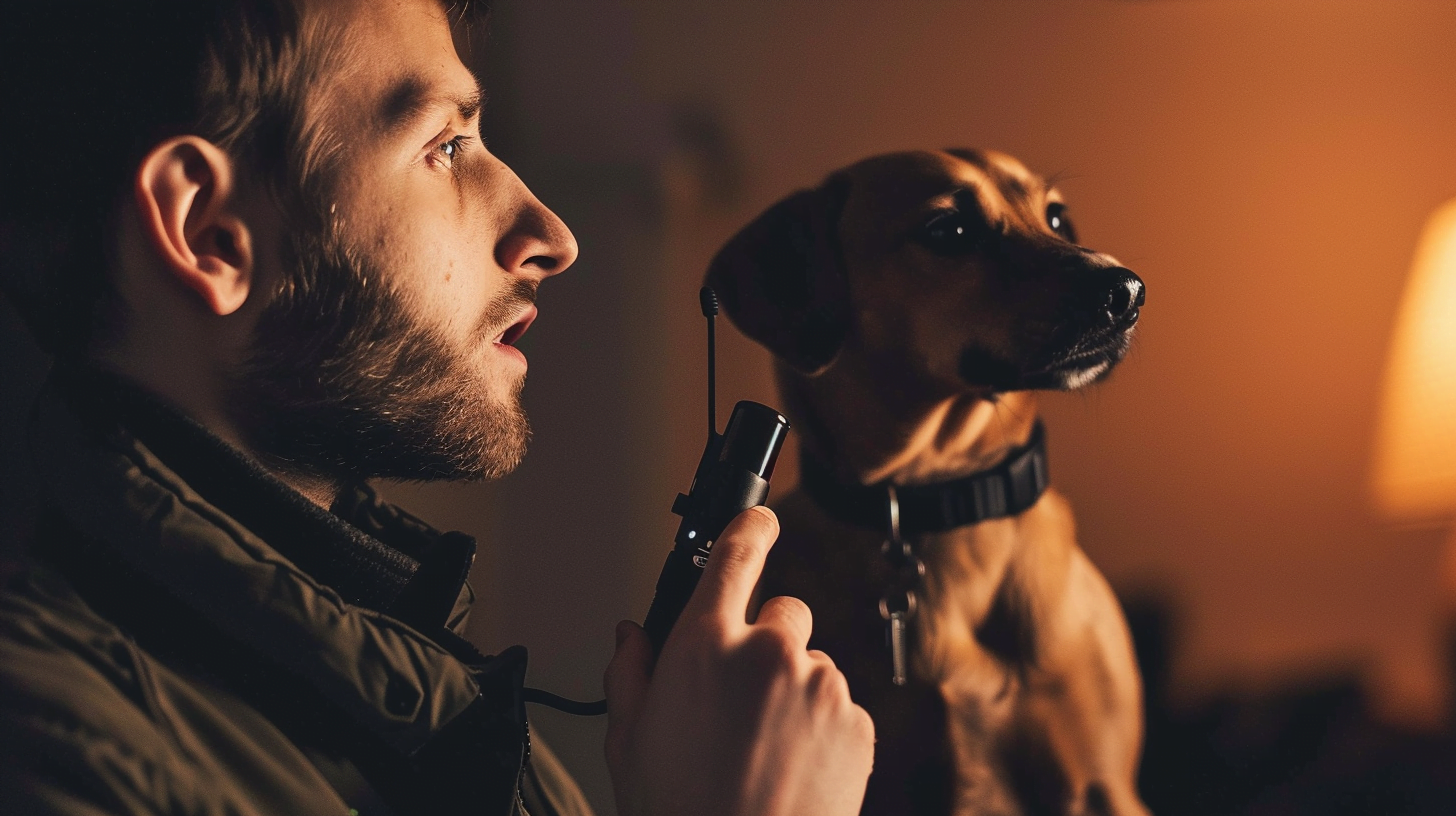 Image of man holding ultrasound dog whistle