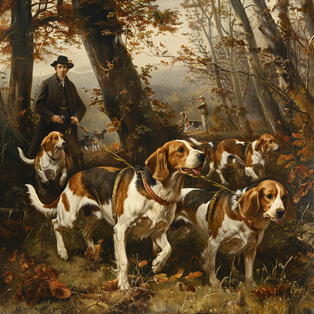 historical photo of Beagles hunting