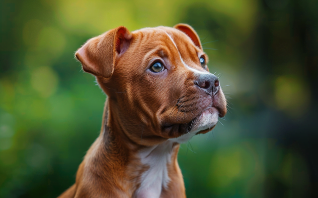 A Red Nose Pitbull puppy with its characteristic coppery-red nose