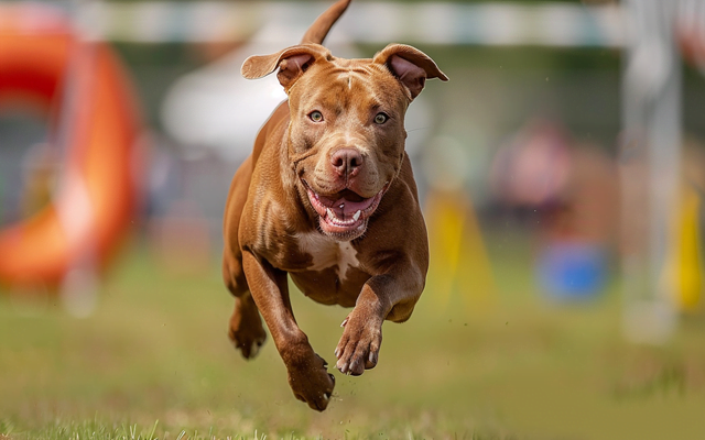 Red Nose Pitbull participating in a dog sport