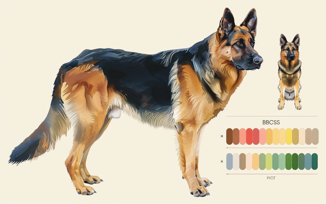 A Body Condition Score (BCS) chart specifically for German Shepherds, with clear illustrations and descriptions for each score