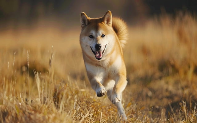 A Shikoku dog running through a field, showcasing their athleticism and energy