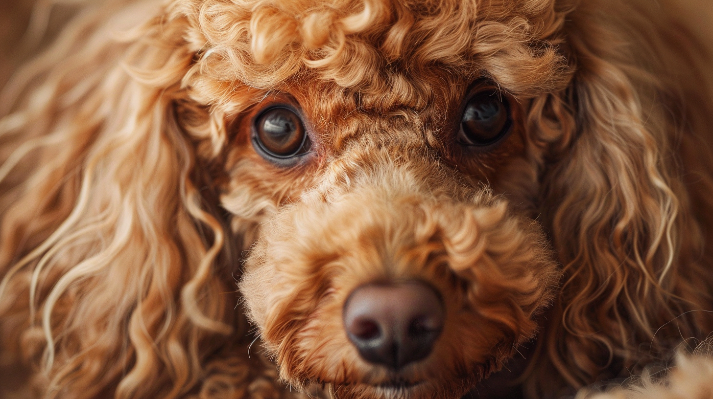A close-up photo of a Miniature Poodle curly coat