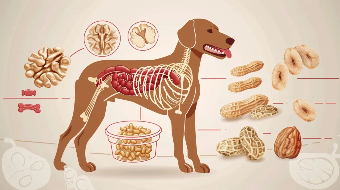 A diagram or infographic illustrating the digestive system of a dog and how fiber from peanut butter aids in digestion