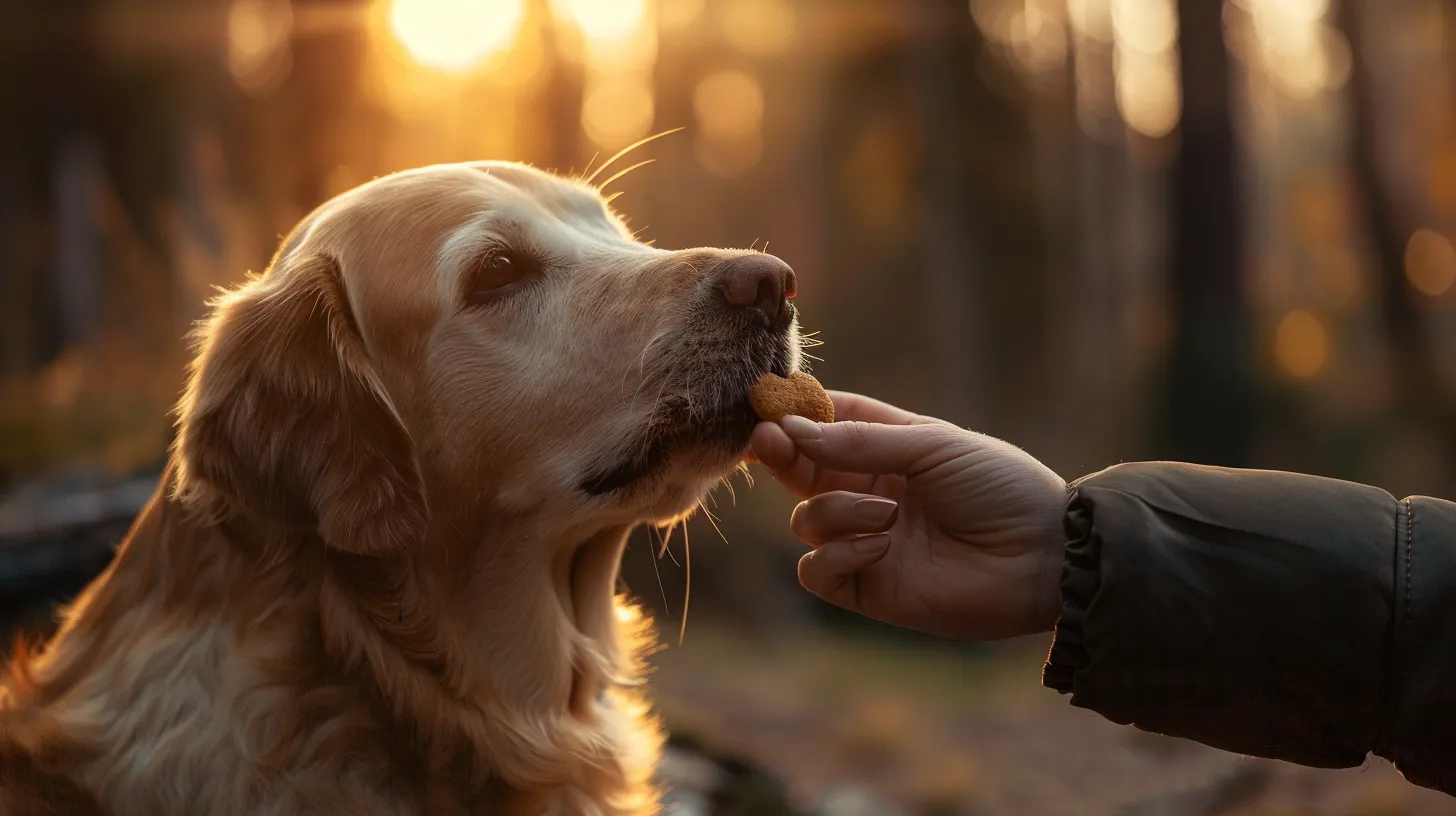 A dog and their owner sharing a moment of joy over a peanut butter treat