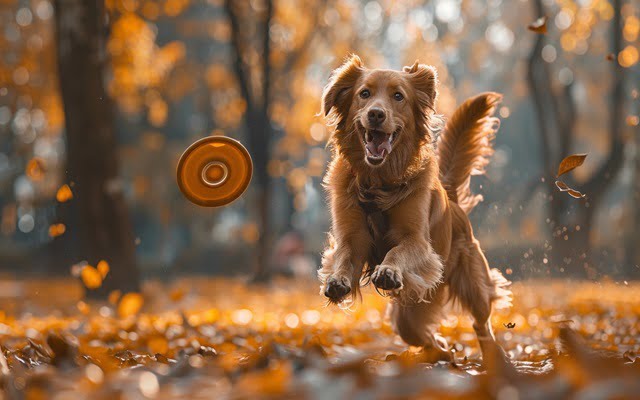 A-dog-excitedly-chasing-a-frisbee-in-a-park