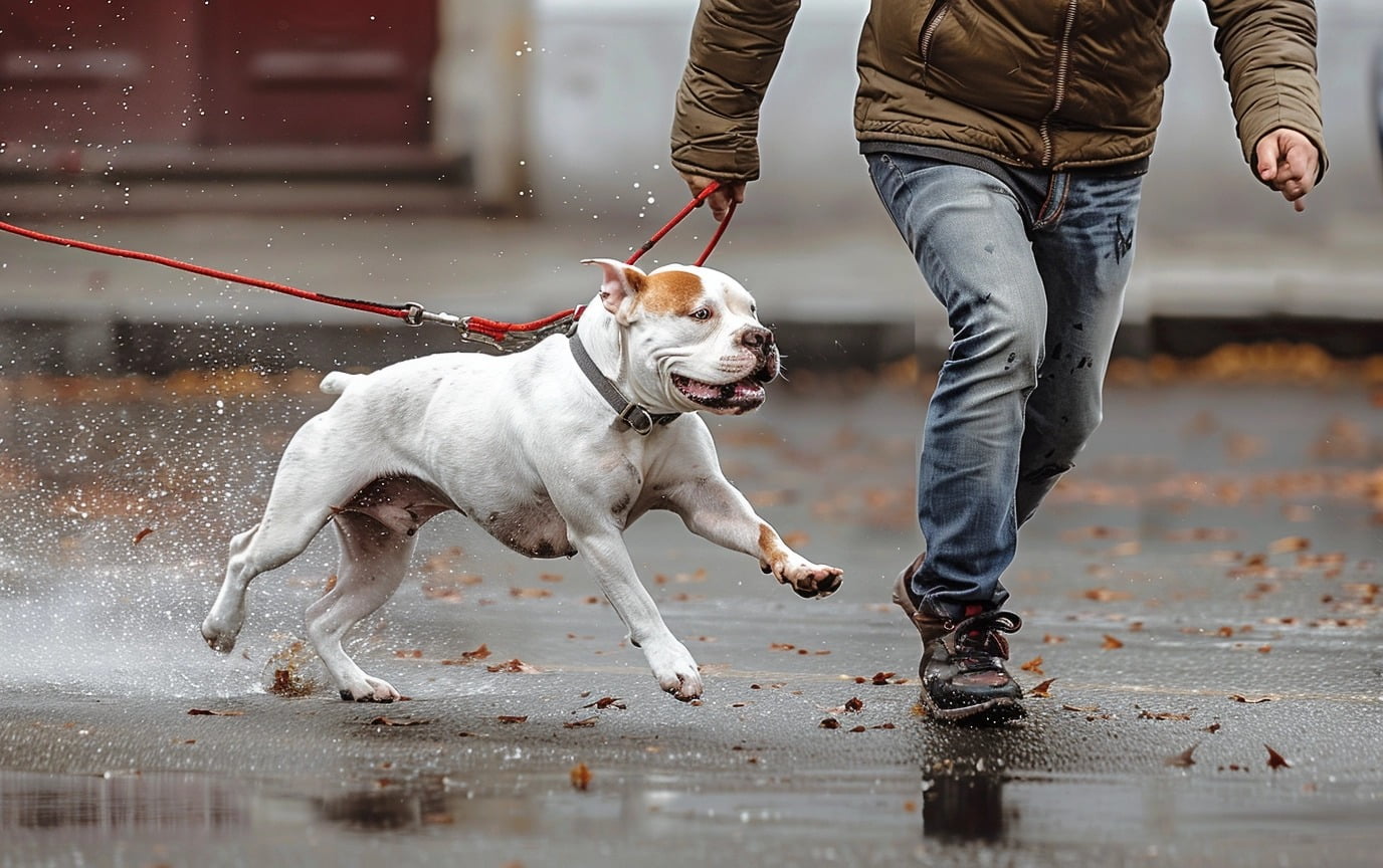 A frustrated Bull illustration: Terrier owner being pulled by their dog on a walk