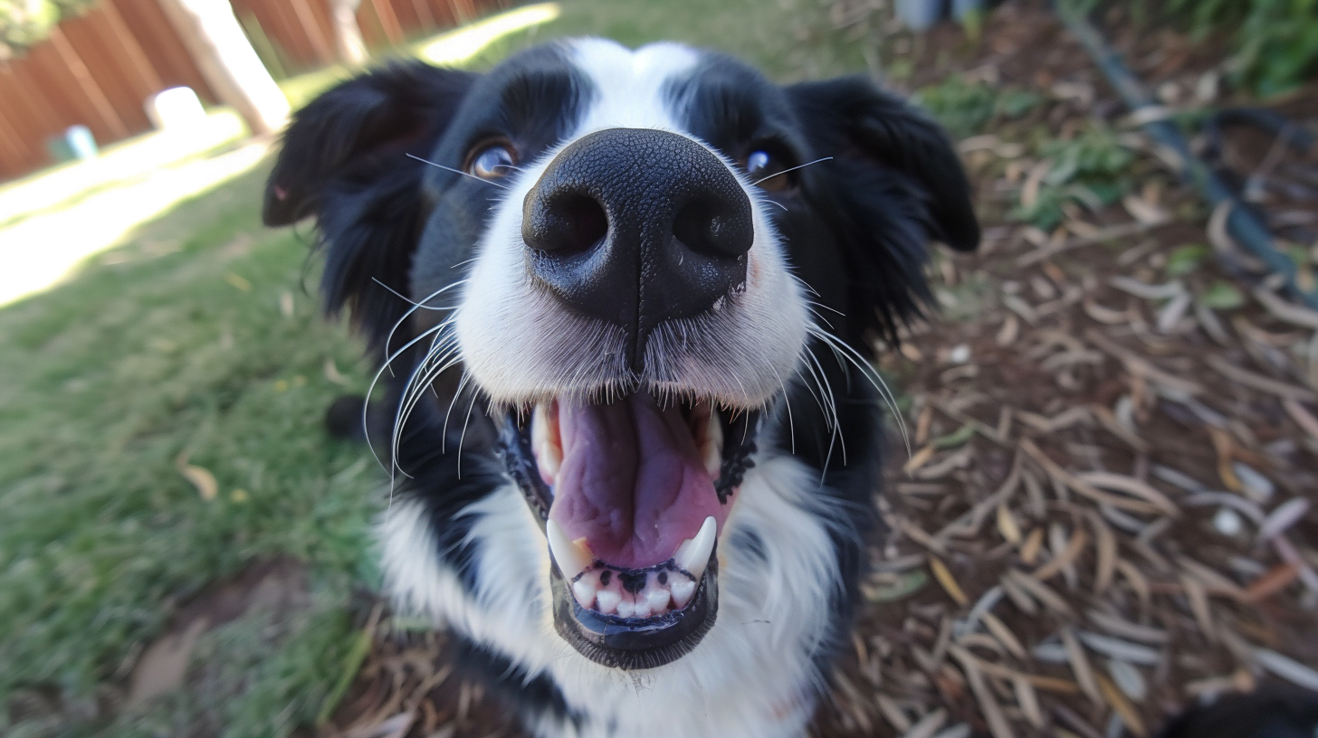 A happy, panting Border Collie after a fulfilling play session