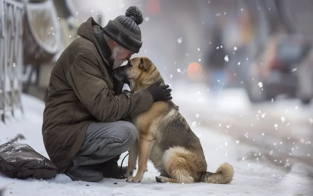 A heartwarming image of a human and dog bonding