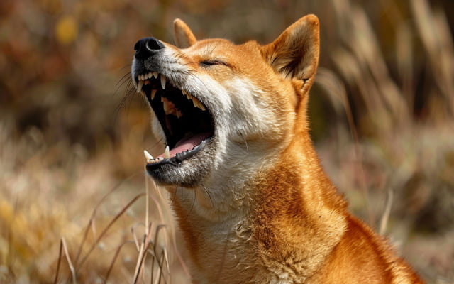 A humorous photo of a Shiba Inu mid-scream, with a caption highlighting the breed's unique vocalizations