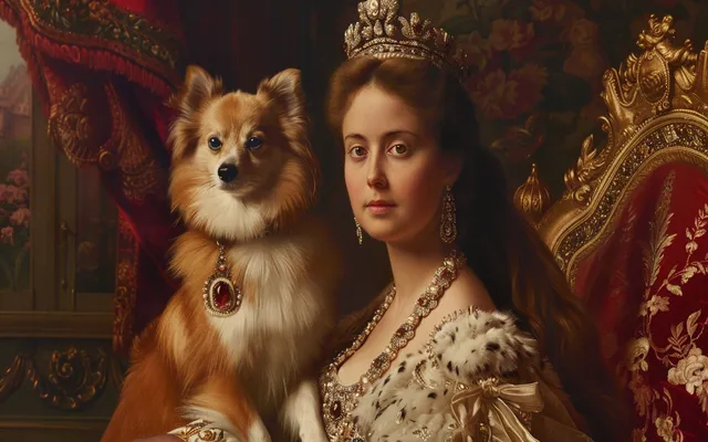 A portrait of Queen Victoria with one of her beloved Pomeranians