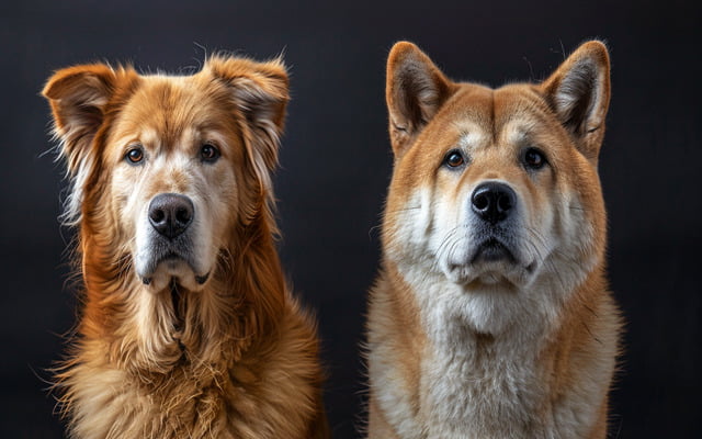 A side-by-side image of a Golden Retriever and an Akita would be a great choice here to illustrate the differences between the parent breeds!