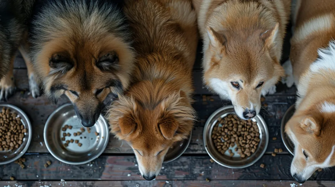 A table showing feeding amounts for different dog sizes and activity levels