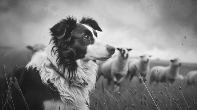 A traditional working Border Collie with sheep