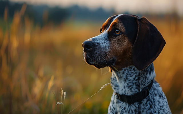 An American English Coonhound is staring in one direction