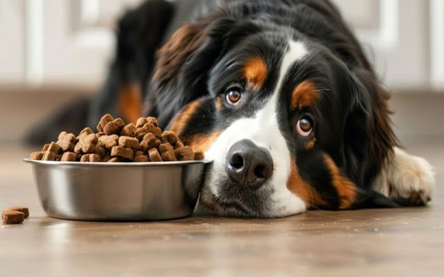 Bernese mountain dog food bowl filled with high quality dog ​​food