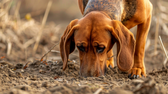 Bloodhound sniffing the ground