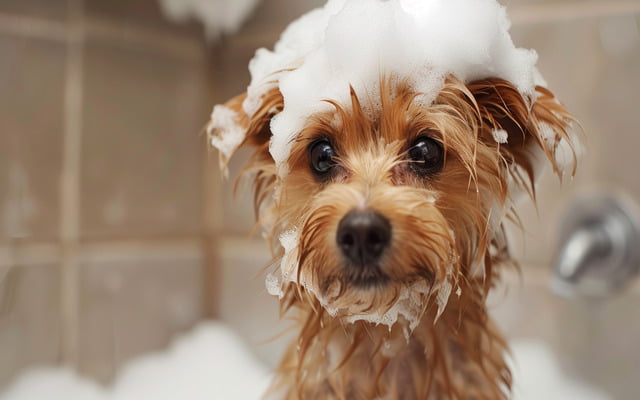 Consider adding an adorable image showcasing a dog with a clean and fluffy coat after a grooming session.