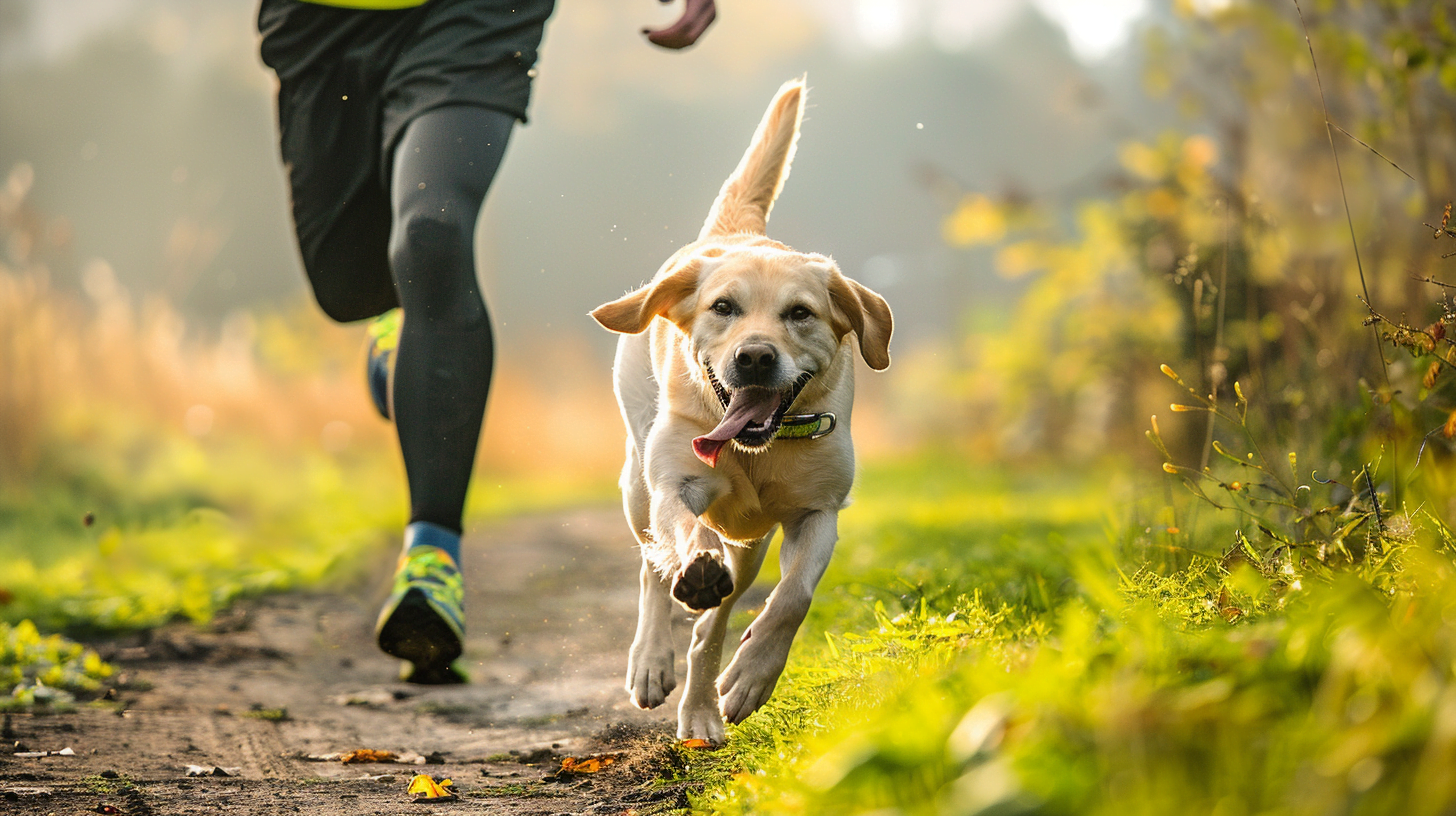 Dog and owner running together