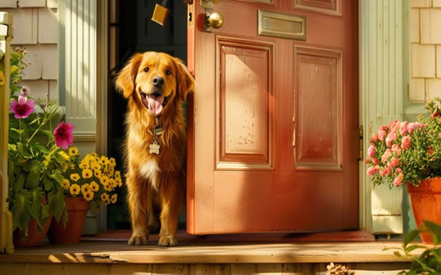 Dog-proudly-ringing-a-bell-by-the-door