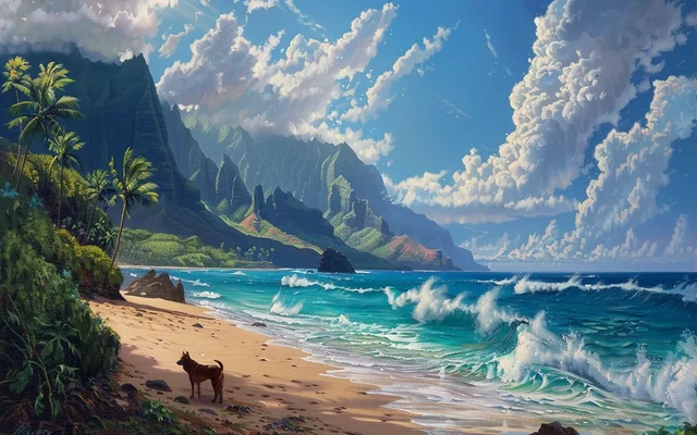 Example of Hawaiian art featuring dogs