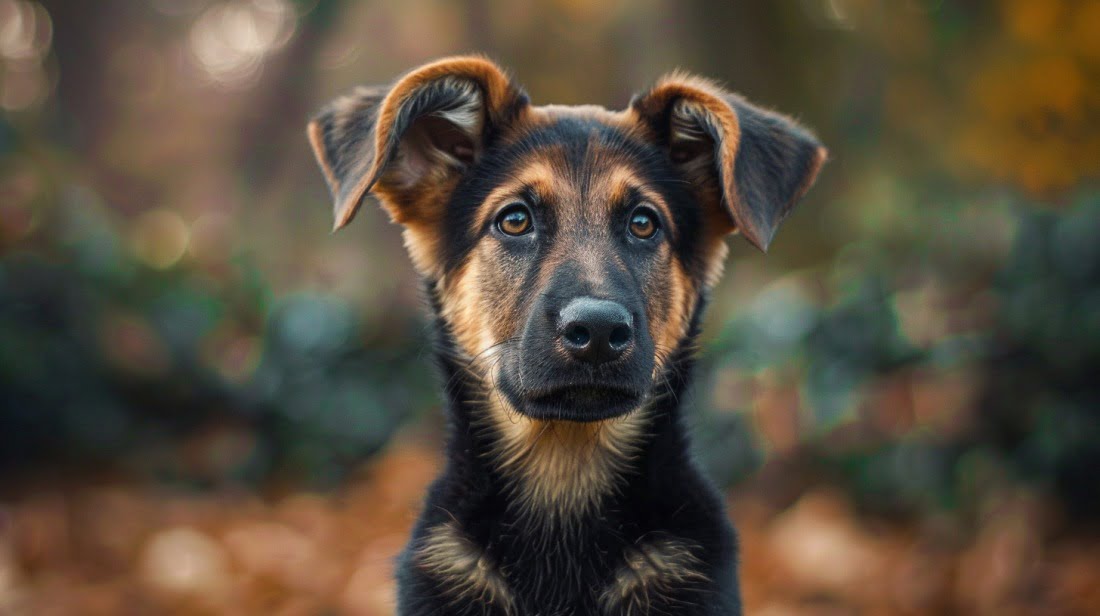 German Shepherd Bloodhound mix puppy with ridiculously long, floppy ears