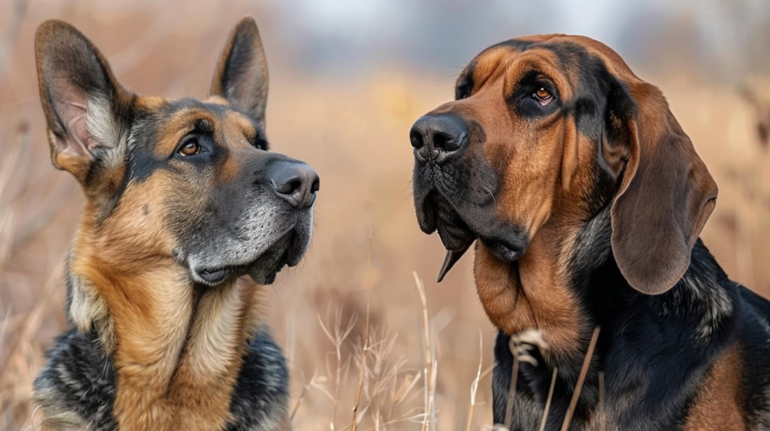 German Shepherd and Bloodhound side by side