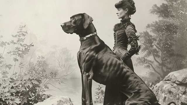 Illustration: Great Dane with a member of the European nobility.