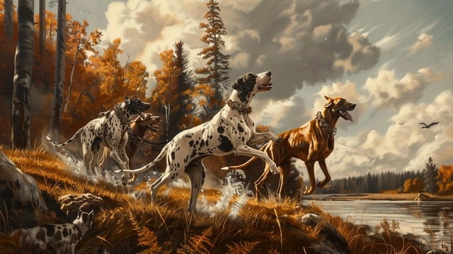 Illustration: Mantle Great Dane in hunting scene