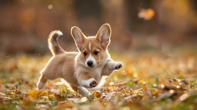 Illustration: Playful Corgi dog running with short legs