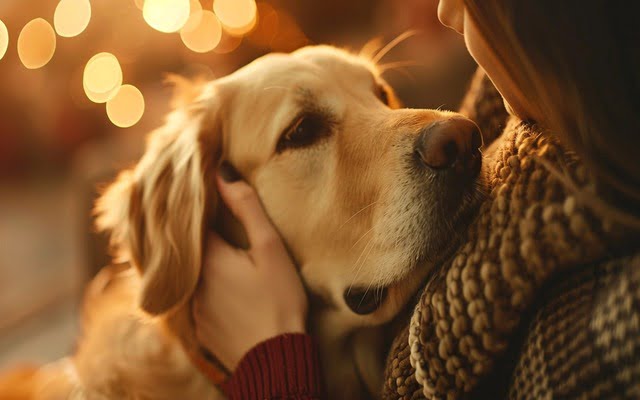 Image showcasing a person lovingly petting their dog.