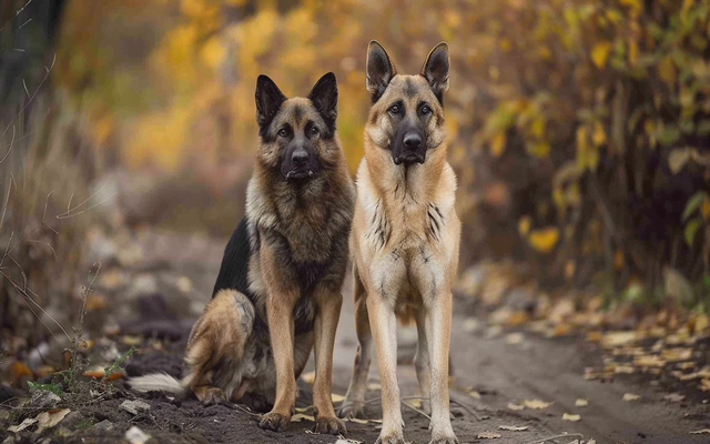 Kangal dog standing next to German shepherd dog