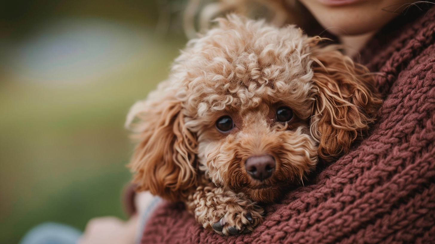 Miniature Poodle cuddling with their owner