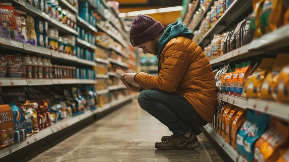 Person examining dog food labels