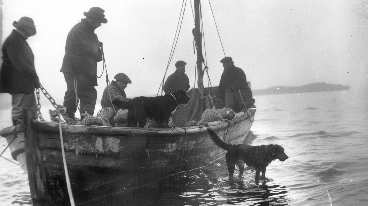 Portuguese Water Dogs working alongside fishermen
