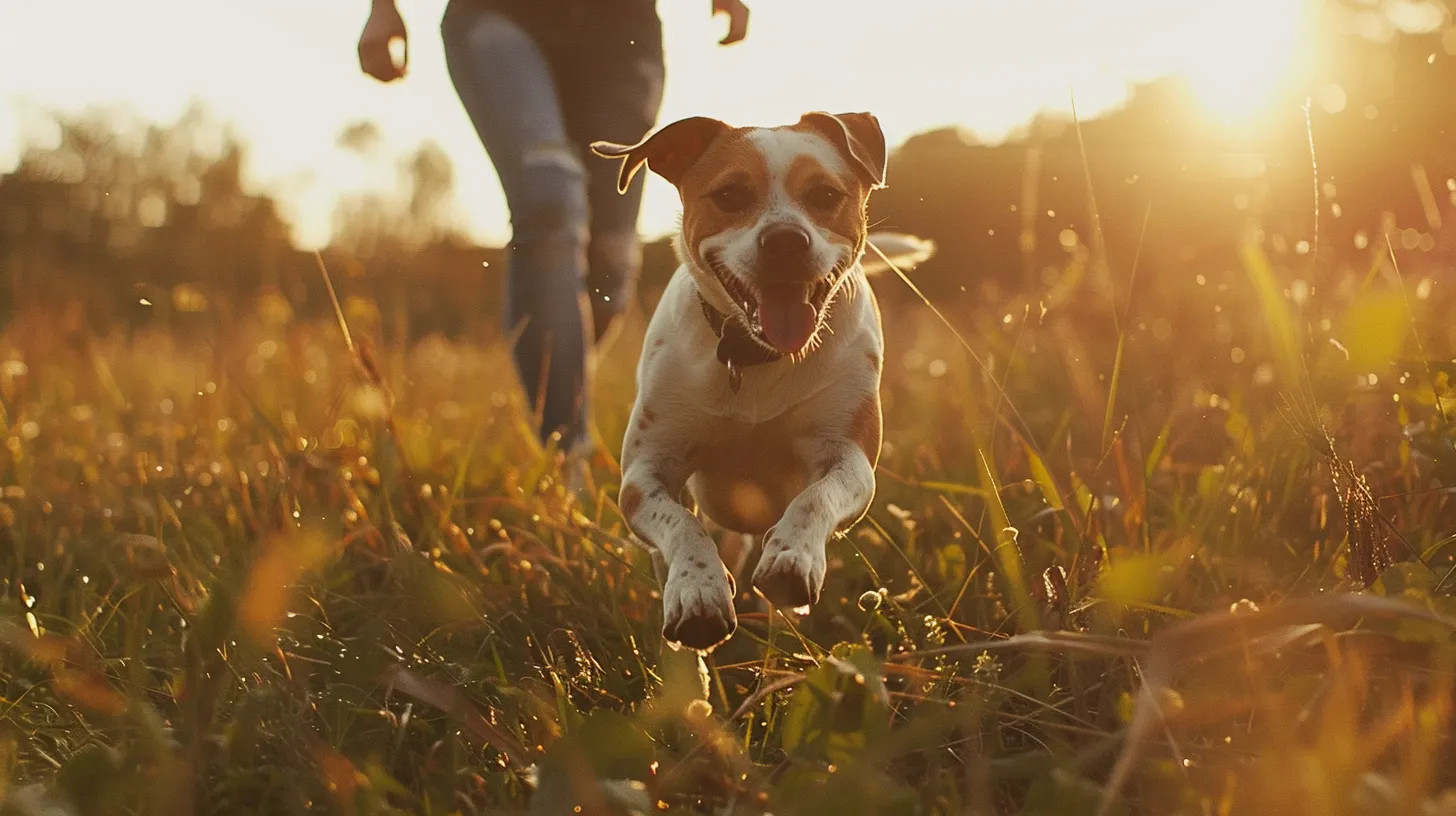 a happy, healthy dog running through a field or playing with its owner symbolizes the positive outcomes of proper nutrition